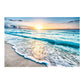 Frendorf | Sunset Beach Wave Scene Kunstdruck auf blauer Leinwand Wanddekoration, strukturierte Oberfläche