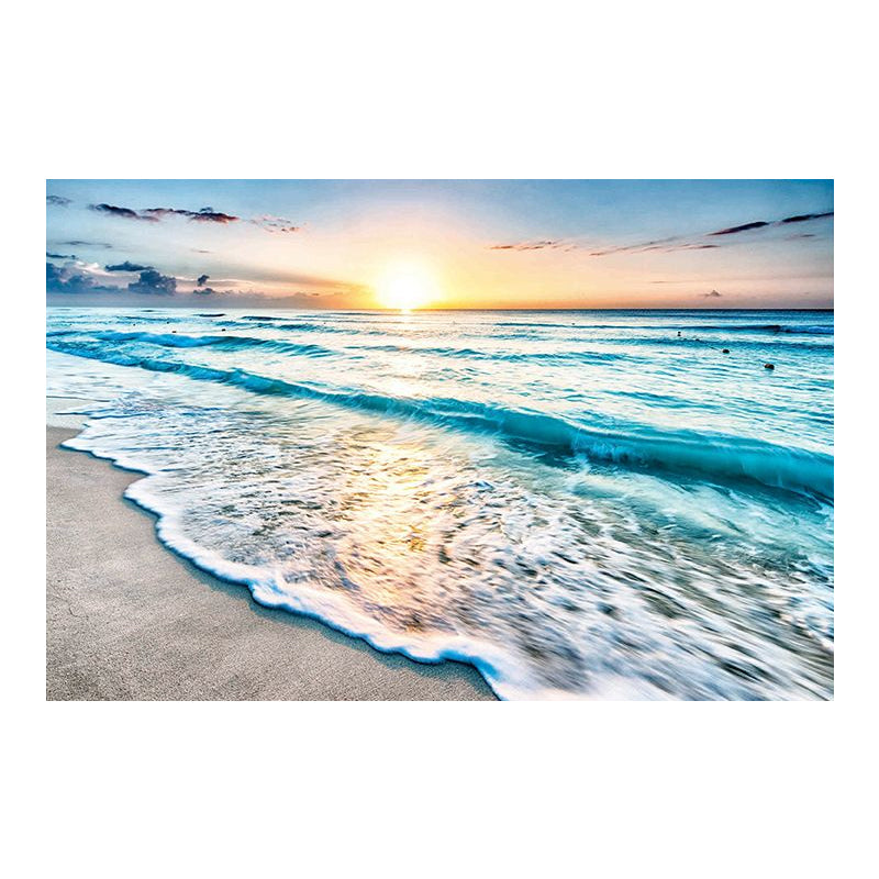 Frendorf | Sunset Beach Wave Scene Kunstdruck auf blauer Leinwand Wanddekoration, strukturierte Oberfläche