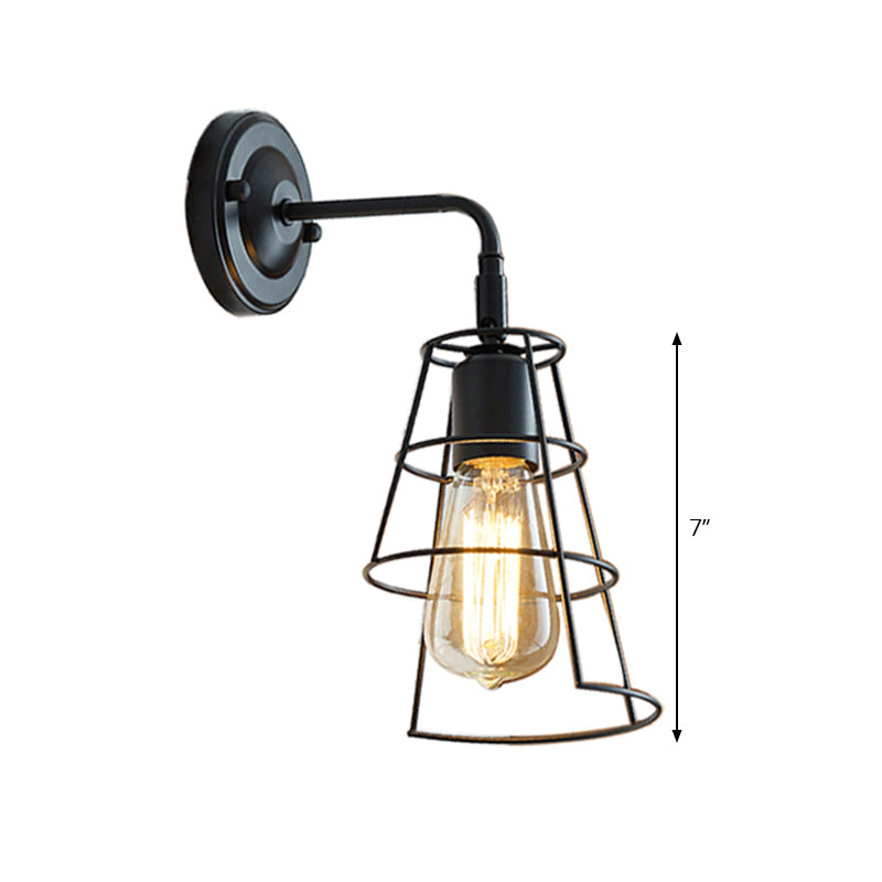 Frendorf | Vintage Style Conic Cage Wandlamp met Gebogen Arm 1 Licht Metaal Wandlamp in Zwart/Wit