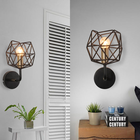 Frendorf | Schwarze Polyhedron Globus Wand Leuchte Licht Vintage Retro Metall 1 Licht Schlafzimmer Wandmontage Licht
