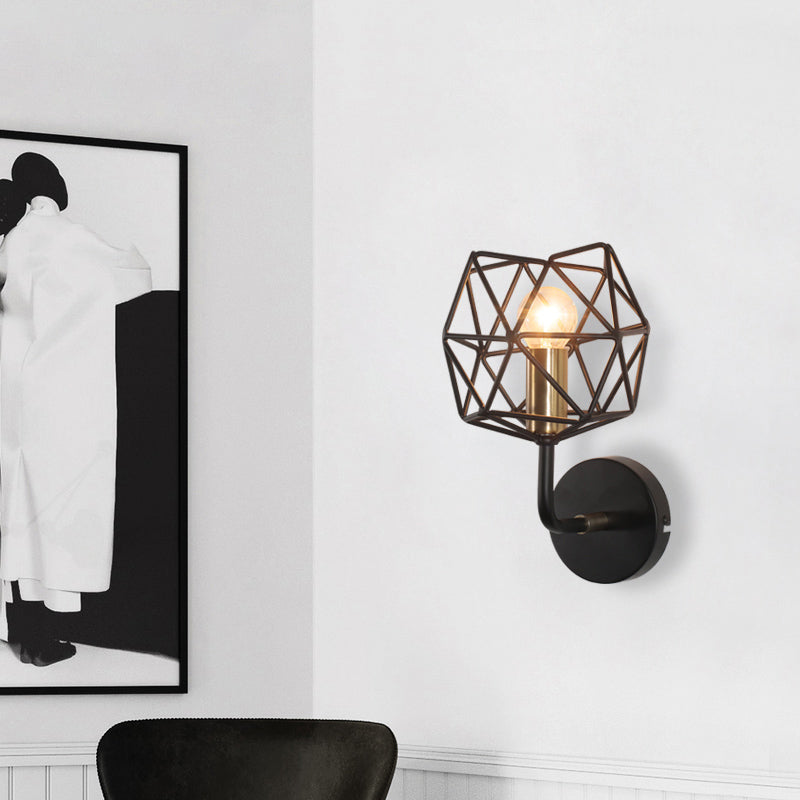 Frendorf | Schwarze Polyhedron Globus Wand Leuchte Licht Vintage Retro Metall 1 Licht Schlafzimmer Wandmontage Licht