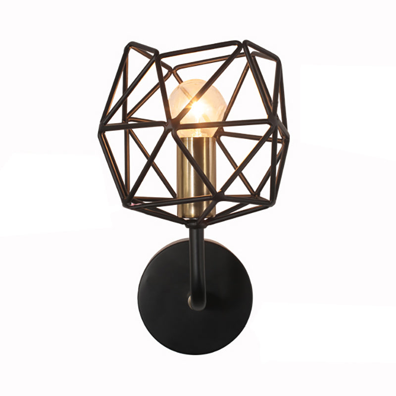 Frendorf | Schwarze Polyhedron Globus Wand Leuchte Licht Vintage Retro Metall 1 Licht Schlafzimmer Wandmontage Licht