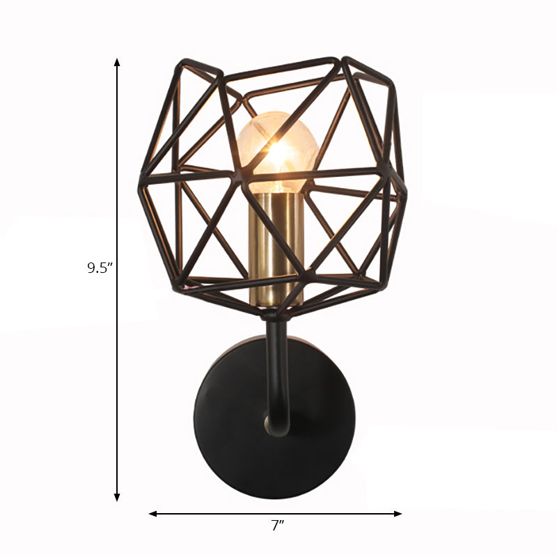 Frendorf | Schwarze Polyhedron Globus Wand Leuchte Licht Vintage Retro Metall 1 Licht Schlafzimmer Wandmontage Licht
