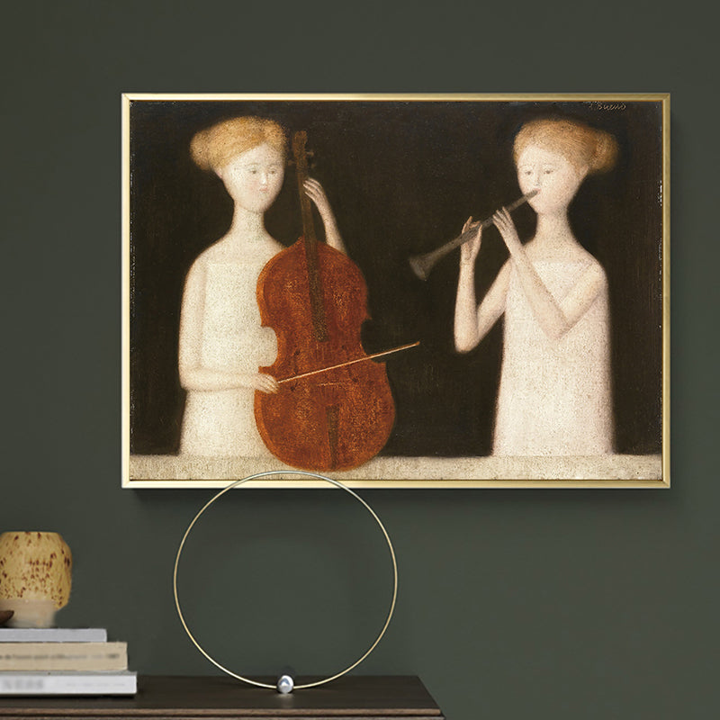 Frendorf | Leinwand Braune Malerei Modern Stil Maid und Musikinstrumente Wandkunst Dekor