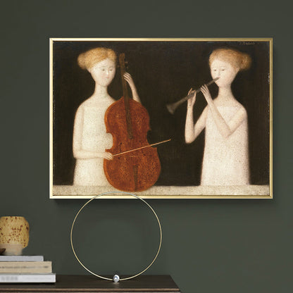Frendorf | Leinwand Braune Malerei Modern Stil Maid und Musikinstrumente Wandkunst Dekor