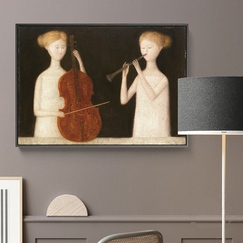Frendorf | Leinwand Braune Malerei Modern Stil Maid und Musikinstrumente Wandkunst Dekor