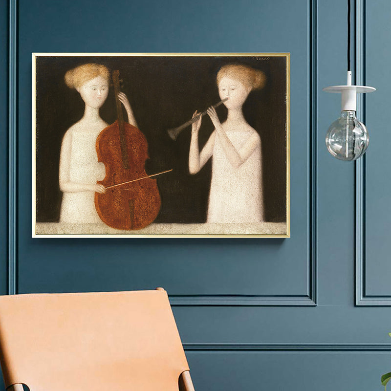 Frendorf | Leinwand Braune Malerei Modern Stil Maid und Musikinstrumente Wandkunst Dekor