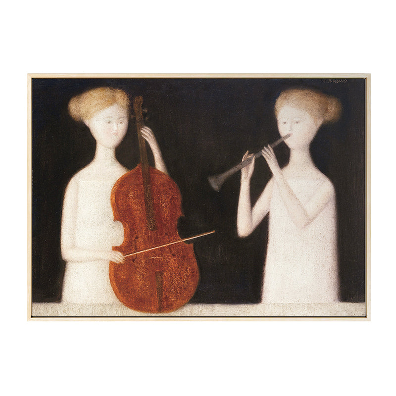 Frendorf | Leinwand Braune Malerei Modern Stil Maid und Musikinstrumente Wandkunst Dekor