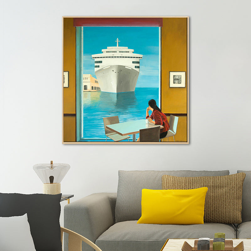 Frendorf | Zachte Kleur Seaside Maiden Canvas Olieverf Schilderij Moderne Stijl Textuur Kunst voor Keuken