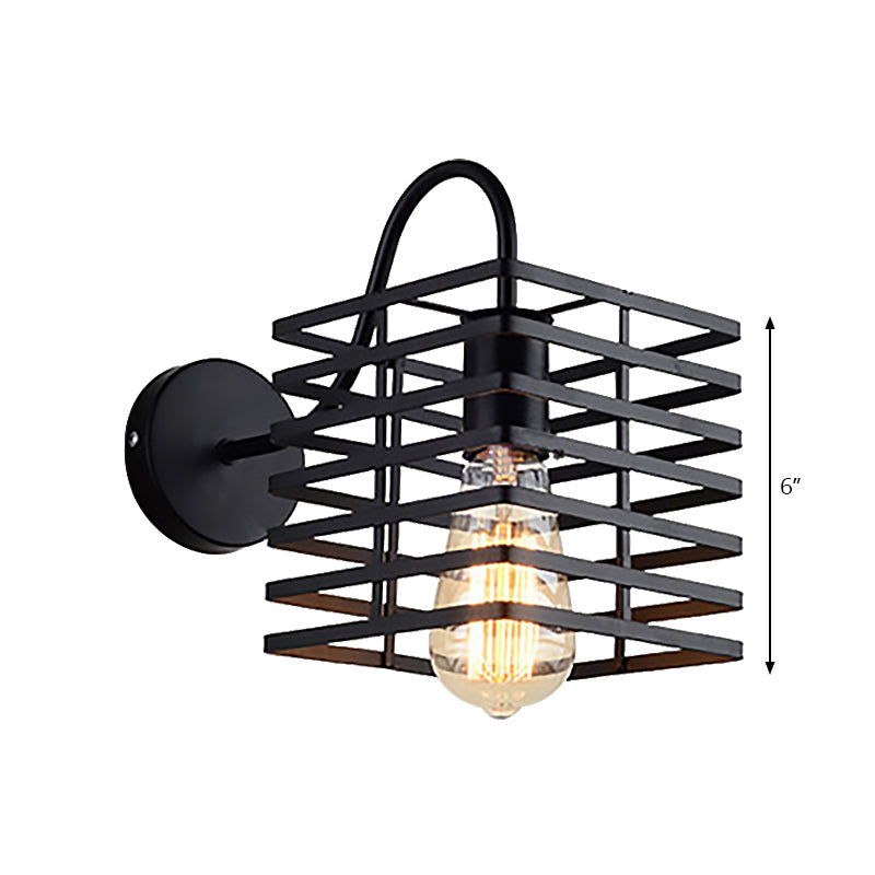 Frendorf | Rahmen Quadratisch Metall Wandbeleuchtung Retro Industriell 1 Glühbirne Wohnzimmer Wandleuchte Lamp in Schwarz