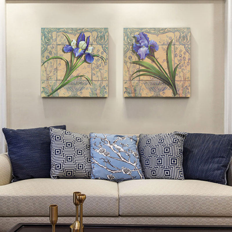 Frendorf | Lila Iris Malerei Blume Traditionelle Strukturierte Leinwand Wandkunst für Zuhause, Set von 2