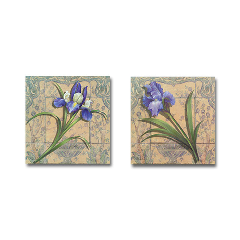 Frendorf | Lila Iris Malerei Blume Traditionelle Strukturierte Leinwand Wandkunst für Zuhause, Set von 2