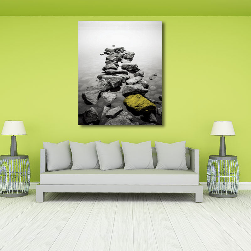 Frendorf | Fotoposter Flusssteine Leinwand Wandkunst für das Wohnzimmer, Grau und Gelb, Texturiert