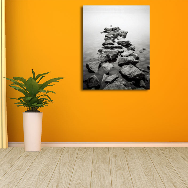 Frendorf | Fotoposter Flusssteine Leinwand Wandkunst für das Wohnzimmer, Grau und Gelb, Texturiert
