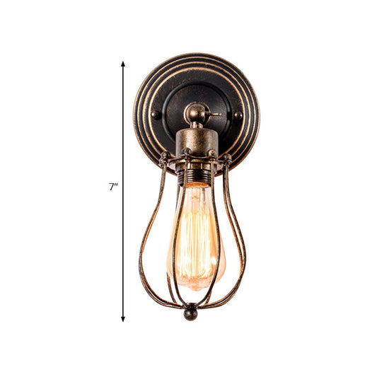 Frendorf | 1 Kopf Eisen Wandlampe Bauernhaus Stil Dunkel Rost Drahtschutz Kaffeehaus Mini Wandleuchte