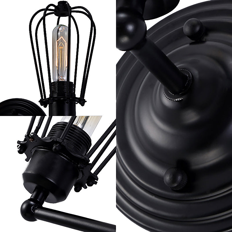 1 Kopf Wand Sconces Licht mit Glühbirne Käfig Schirm Metall Industrie Rustikal Flur Wandbeleuchtung in Schwarz, 2 Packs