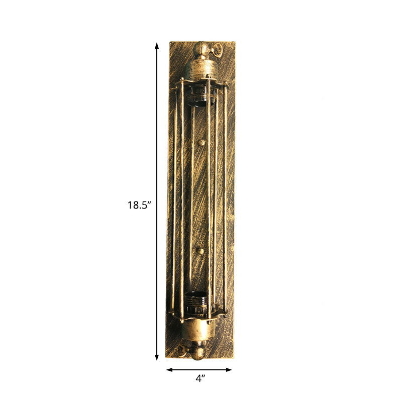 Frendorf | 1 Kopfs Wandlampe Beleuchtung Retro Industriell Linear Schmiedeeisen Wandleuchte mit Käfigschirm in gealtertem Messing