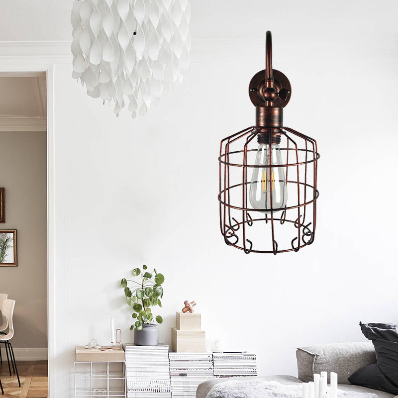Frendorf | Vogelkooi IJzeren Wandverlichting Rustiek Stijlvol 1 Licht Restaurant Mini Wandlamp Armatuur in Antiek Messing/Geleefd Koper