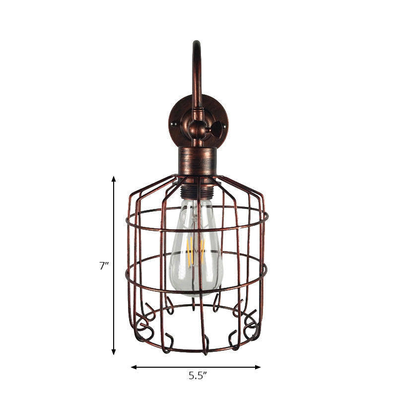 Frendorf | Vogelkooi IJzeren Wandverlichting Rustiek Stijlvol 1 Licht Restaurant Mini Wandlamp Armatuur in Antiek Messing/Geleefd Koper