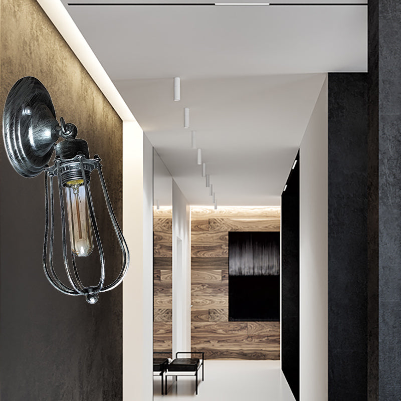 Frendorf | 1 Kopdraad Beschermingswandlamp Wandlamp met Gloeilamp Schaduw Industrieel Verouderd Messing/Antiek Zilveren IJzeren Wandlamp voor Restaurant