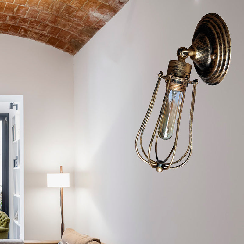 Frendorf | 1 Kopdraad Beschermingswandlamp Wandlamp met Gloeilamp Schaduw Industrieel Verouderd Messing/Antiek Zilveren IJzeren Wandlamp voor Restaurant