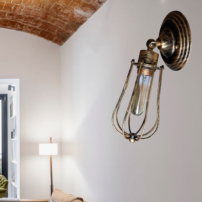 Frendorf | 1 Kopdraad Beschermingswandlamp Wandlamp met Gloeilamp Schaduw Industrieel Verouderd Messing/Antiek Zilveren IJzeren Wandlamp voor Restaurant