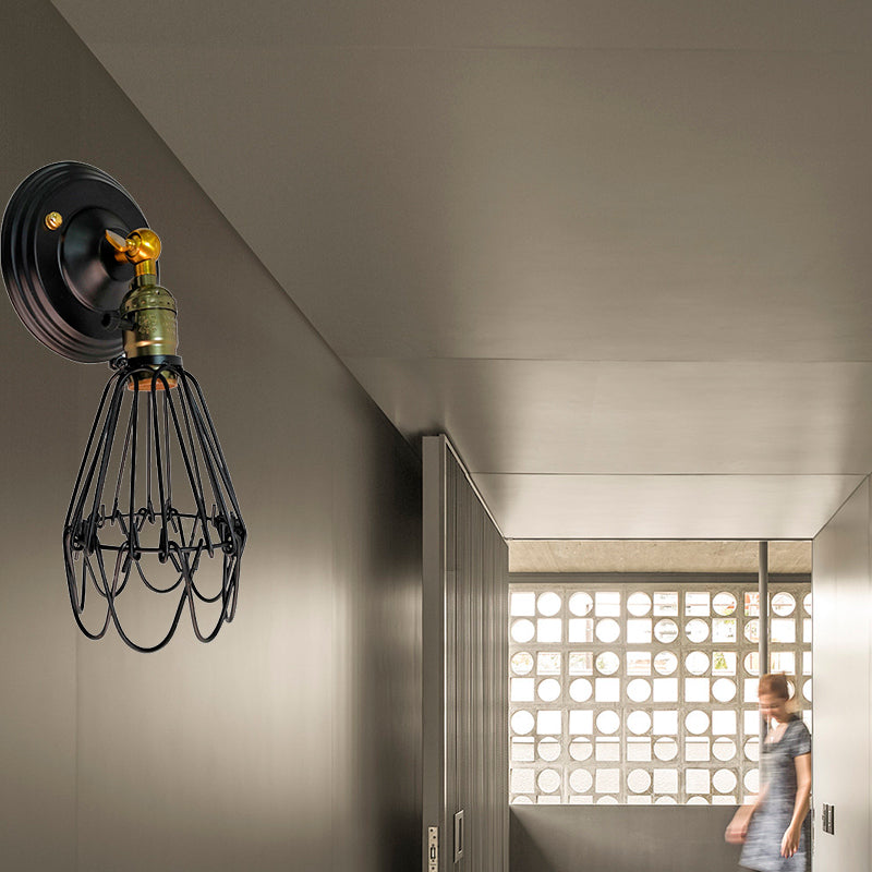 Frendorf | Gegoten ijzeren draadbescherming wandverlichting boerderij stijl 1 bol restaurant draaibare scone lamp in zwart/bronze