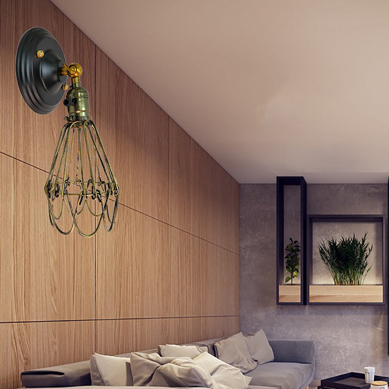 Frendorf | Gegoten ijzeren draadbescherming wandverlichting boerderij stijl 1 bol restaurant draaibare scone lamp in zwart/bronze