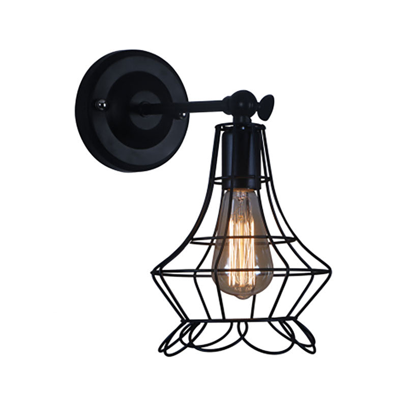 Frendorf | Schwarze Barrel/Geflanschte Käfig-Wandleuchte Industriedesign Metall 1 Kopf Wohnzimmer Rotierbare Wandmontage Licht