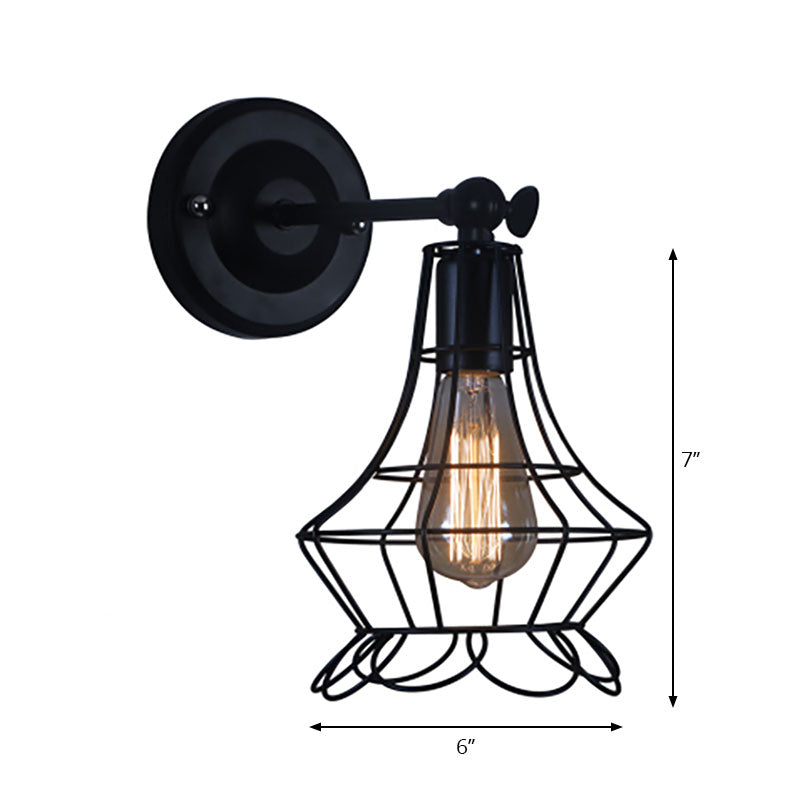 Frendorf | Schwarze Barrel/Geflanschte Käfig-Wandleuchte Industriedesign Metall 1 Kopf Wohnzimmer Rotierbare Wandmontage Licht