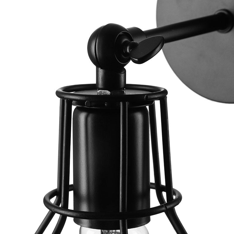 Frendorf | Schwarze Barrel/Geflanschte Käfig-Wandleuchte Industriedesign Metall 1 Kopf Wohnzimmer Rotierbare Wandmontage Licht