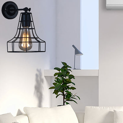 Frendorf | Schwarze Barrel/Geflanschte Käfig-Wandleuchte Industriedesign Metall 1 Kopf Wohnzimmer Rotierbare Wandmontage Licht