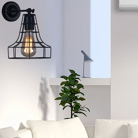 Frendorf | Schwarze Barrel/Geflanschte Käfig-Wandleuchte Industriedesign Metall 1 Kopf Wohnzimmer Rotierbare Wandmontage Licht