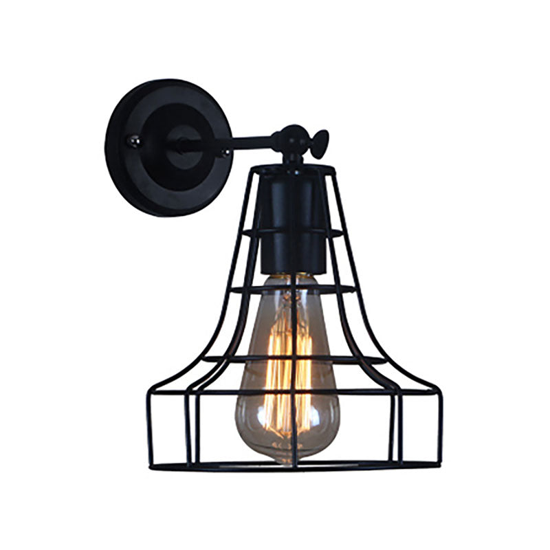Frendorf | Schwarze Barrel/Geflanschte Käfig-Wandleuchte Industriedesign Metall 1 Kopf Wohnzimmer Rotierbare Wandmontage Licht