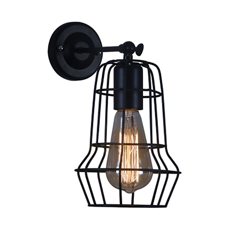 Frendorf | Schwarze Barrel/Geflanschte Käfig-Wandleuchte Industriedesign Metall 1 Kopf Wohnzimmer Rotierbare Wandmontage Licht