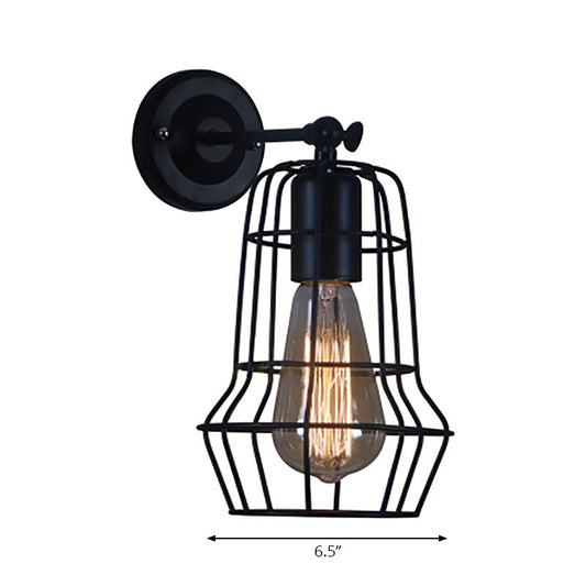 Frendorf | Schwarze Barrel/Geflanschte Käfig-Wandleuchte Industriedesign Metall 1 Kopf Wohnzimmer Rotierbare Wandmontage Licht