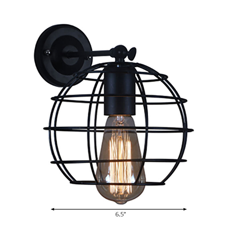 Frendorf | Schwarze Barrel/Geflanschte Käfig-Wandleuchte Industriedesign Metall 1 Kopf Wohnzimmer Rotierbare Wandmontage Licht