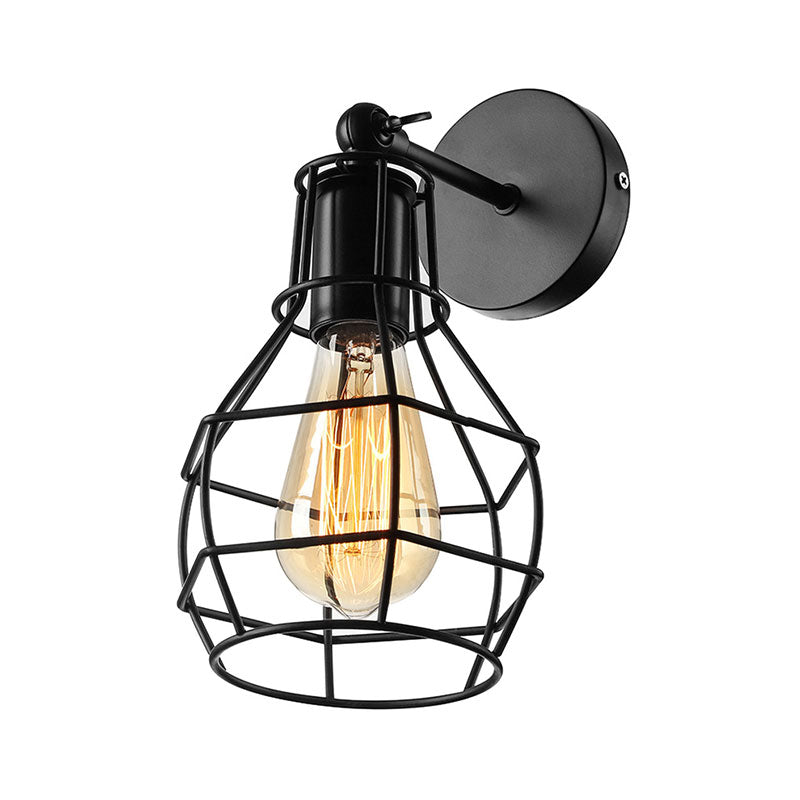 Frendorf | Schwarze Barrel/Geflanschte Käfig-Wandleuchte Industriedesign Metall 1 Kopf Wohnzimmer Rotierbare Wandmontage Licht