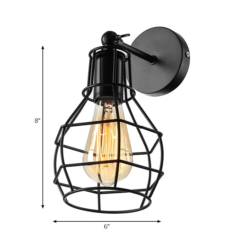 Frendorf | Schwarze Barrel/Geflanschte Käfig-Wandleuchte Industriedesign Metall 1 Kopf Wohnzimmer Rotierbare Wandmontage Licht
