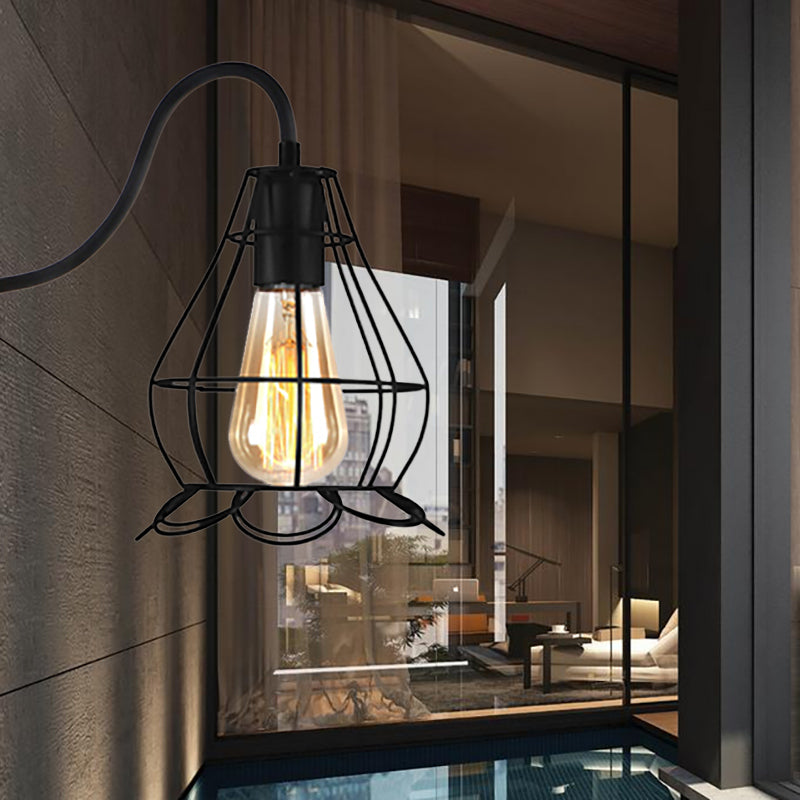Frendorf | Schwarze 1 Kopf Wandlampe Vintage Industrial Metall Flasche/Rechteckige Wandleuchte Wandlampe mit Drahtgestell für Café
