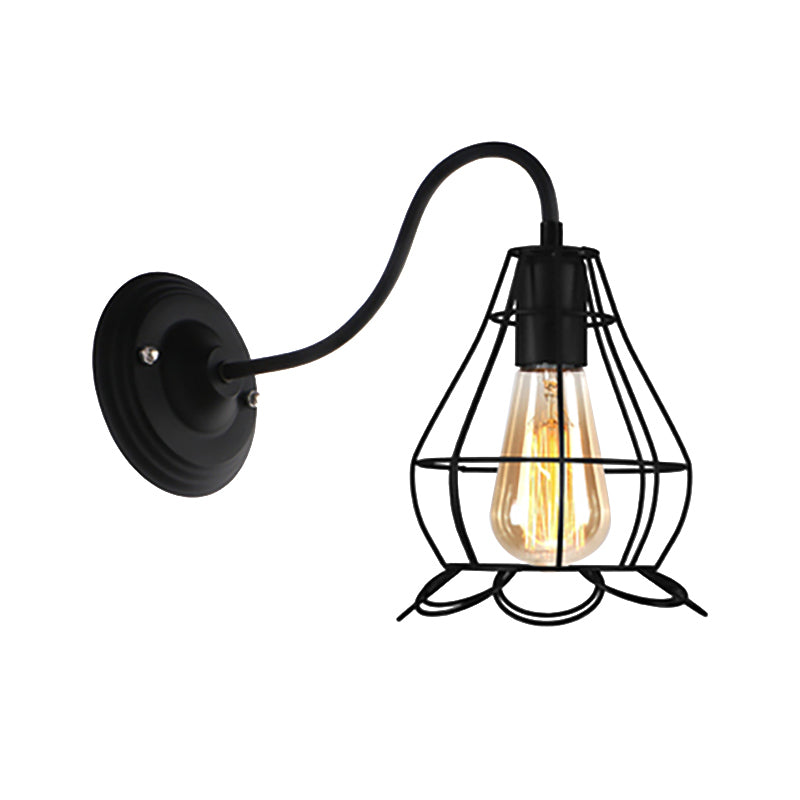 Frendorf | Schwarze 1 Kopf Wandlampe Vintage Industrial Metall Flasche/Rechteckige Wandleuchte Wandlampe mit Drahtgestell für Café