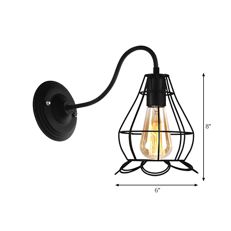 Frendorf | Schwarze 1 Kopf Wandlampe Vintage Industrial Metall Flasche/Rechteckige Wandleuchte Wandlampe mit Drahtgestell für Café