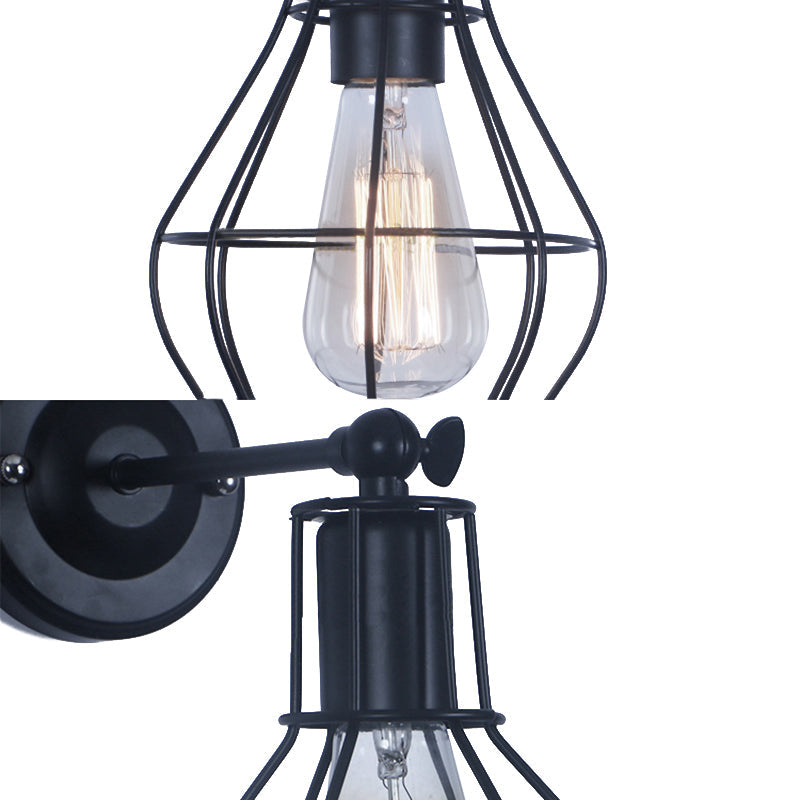 Frendorf | Schwarze 1 Kopf Wandlampe Vintage Industrial Metall Flasche/Rechteckige Wandleuchte Wandlampe mit Drahtgestell für Café