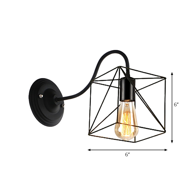 Frendorf | Schwarze 1 Kopf Wandlampe Vintage Industrial Metall Flasche/Rechteckige Wandleuchte Wandlampe mit Drahtgestell für Café