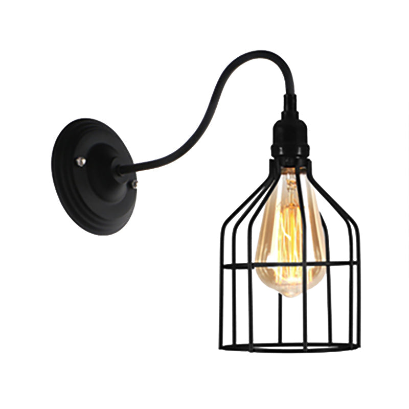 Frendorf | Schwarze 1 Kopf Wandlampe Vintage Industrial Metall Flasche/Rechteckige Wandleuchte Wandlampe mit Drahtgestell für Café