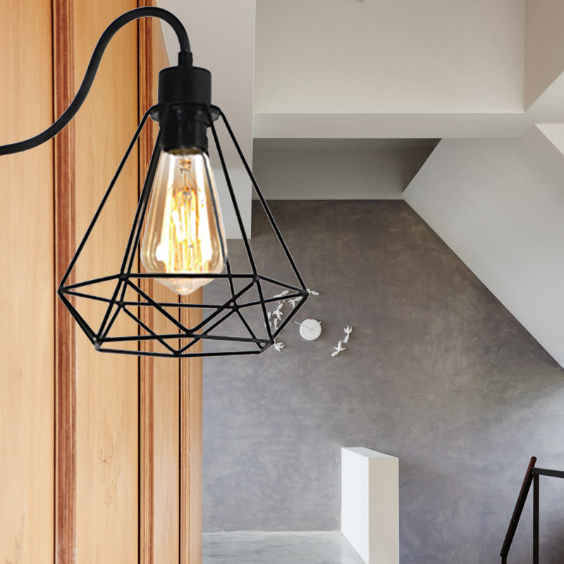 Frendorf | Schwarz 1 Licht Wandleuchte Retro Stil Metall Diamant/Stern Wandlampe mit Käfigschirm für Kaffeehaus