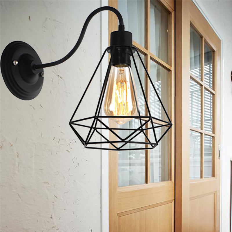 Frendorf | Schwarz 1 Licht Wandleuchte Retro Stil Metall Diamant/Stern Wandlampe mit Käfigschirm für Kaffeehaus