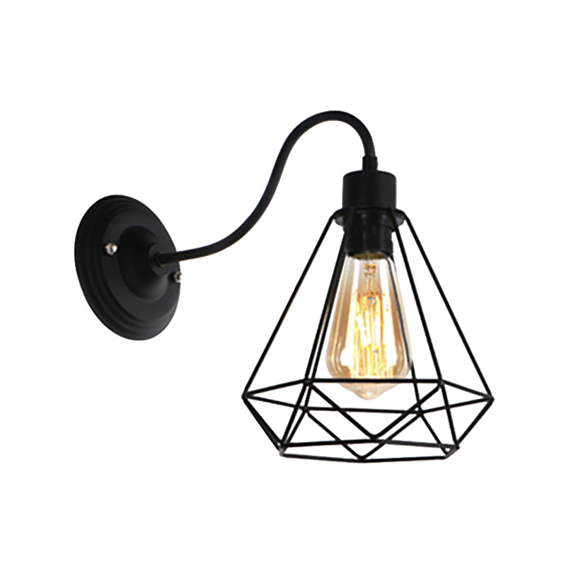 Frendorf | Schwarz 1 Licht Wandleuchte Retro Stil Metall Diamant/Stern Wandlampe mit Käfigschirm für Kaffeehaus