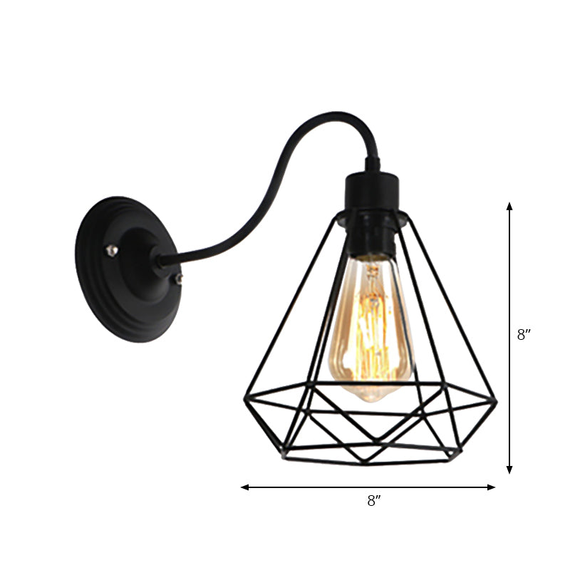 Frendorf | Schwarz 1 Licht Wandleuchte Retro Stil Metall Diamant/Stern Wandlampe mit Käfigschirm für Kaffeehaus