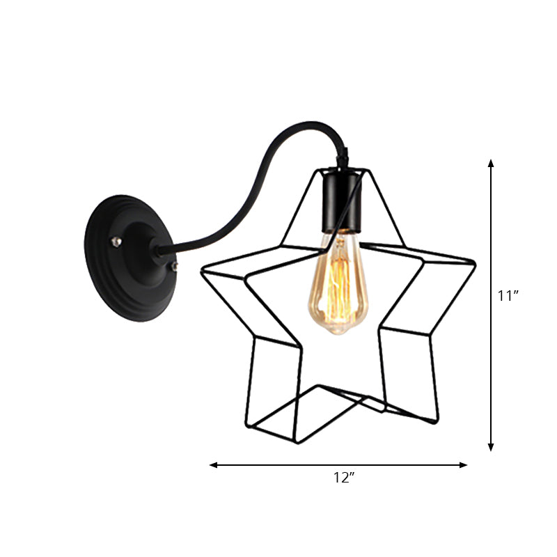Frendorf | Schwarz 1 Licht Wandleuchte Retro Stil Metall Diamant/Stern Wandlampe mit Käfigschirm für Kaffeehaus
